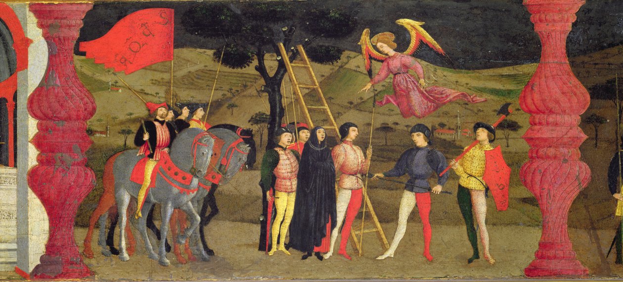 Predella zprofanování hostie: Kající křesťanka je oběšena za zástavu posvěcené hostie, kolem 1468 (tempera na panelu) (detail) od Paolo Uccello