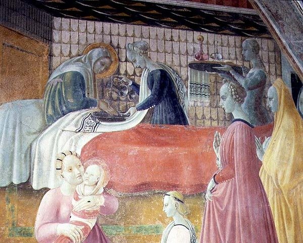 Narození Panny Marie, detail z cyklu Životy Panny a svatého Štěpána, z Cappella dell"Assunta od Paolo Uccello