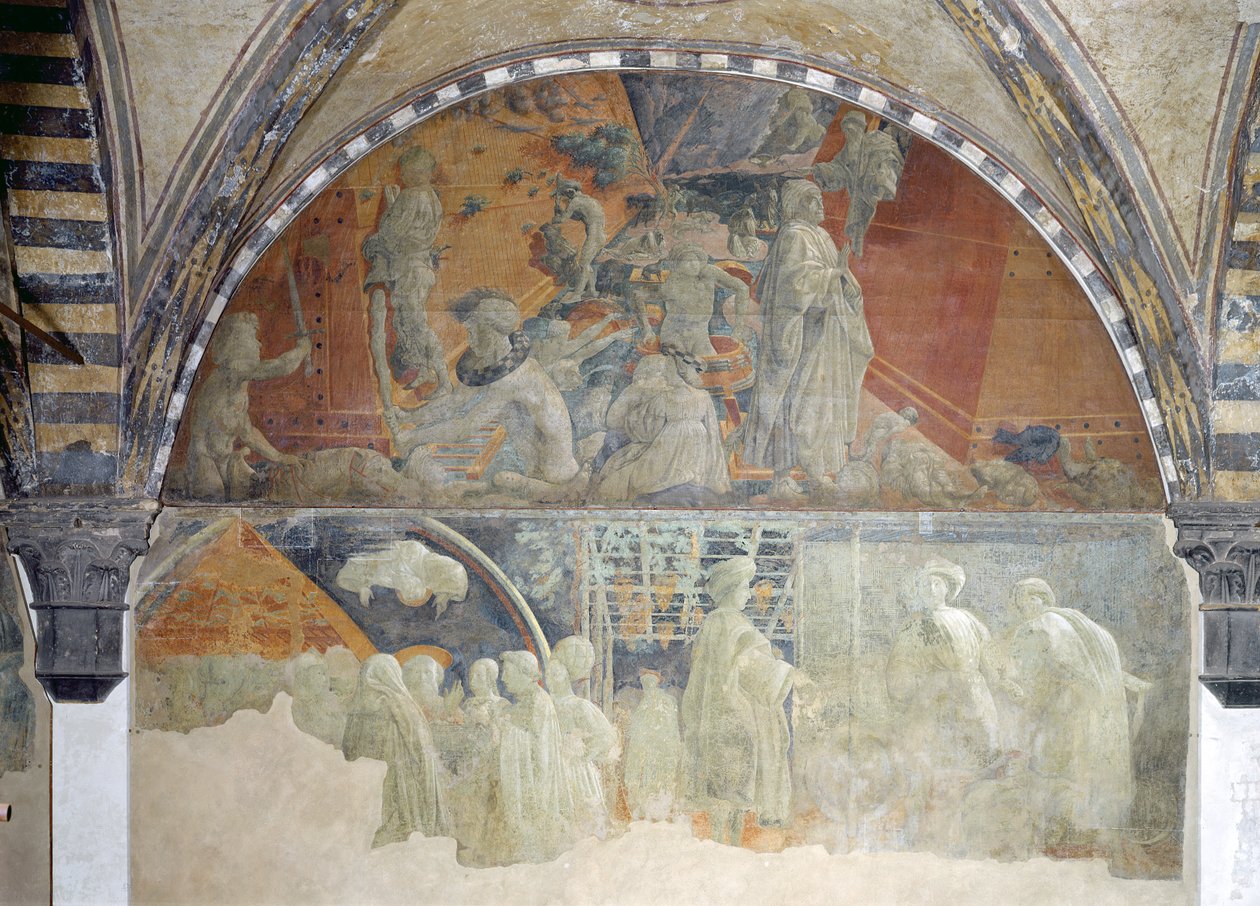 Potopa a pokles vod (horní část) Luneta Oběť a opilost Noemova (dolní část) (podrobnosti viz 123196) od Paolo Uccello