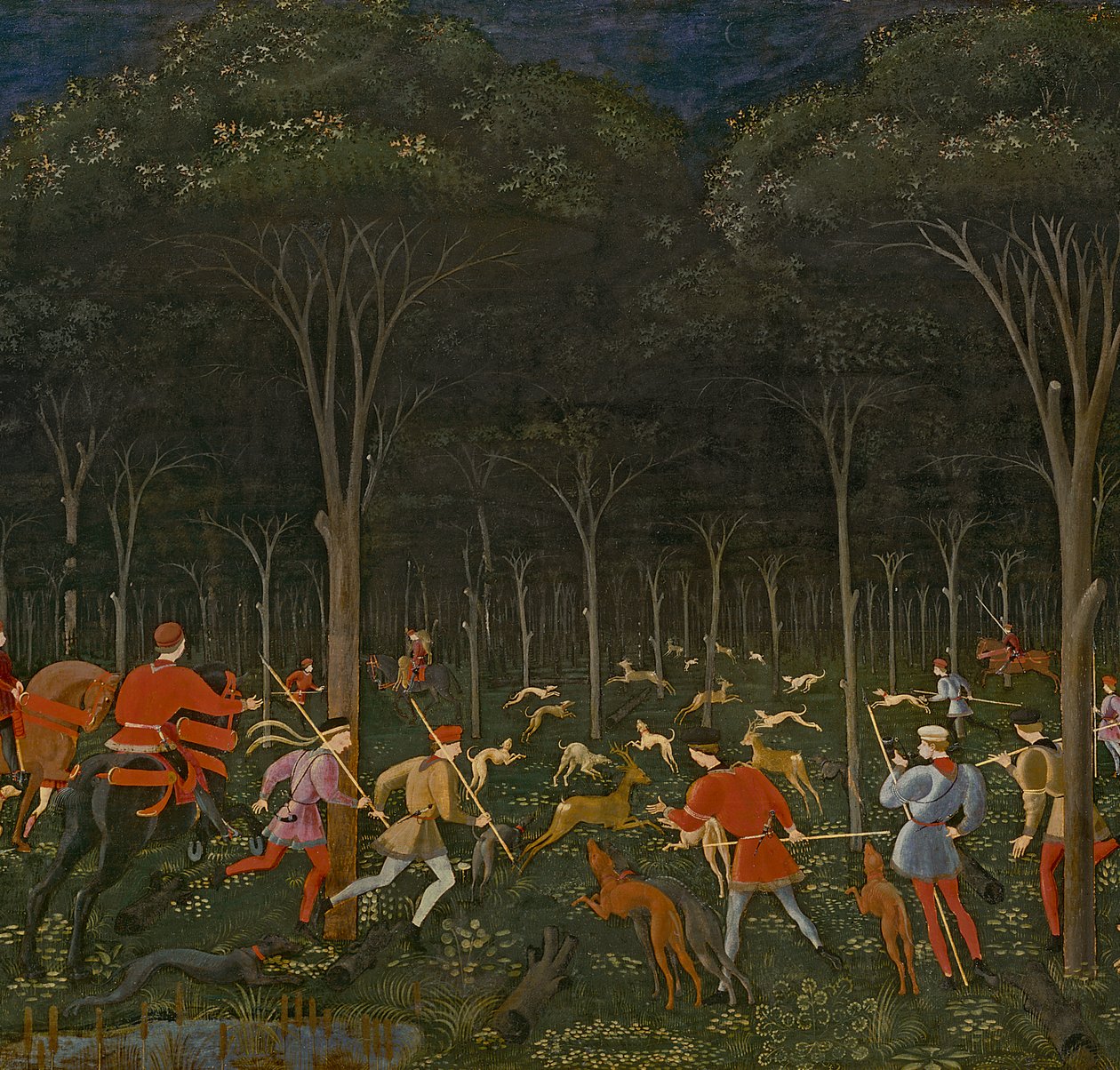 Lov v lese, asi 1465-70 olej na desce detail 100861 od Paolo Uccello
