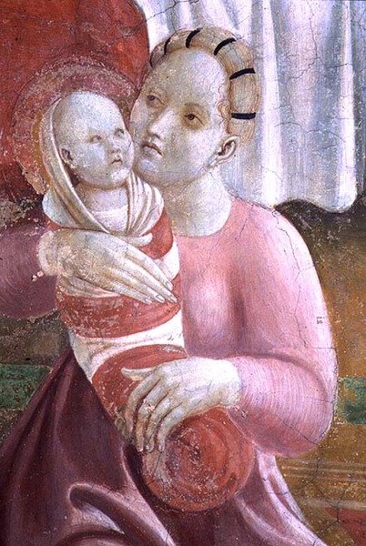 Životy Panny a svatého Štěpána, detail zobrazující matku a dítě, z Cappella dell"Assunta od Paolo Uccello