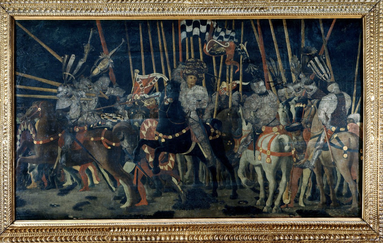 Protiútok Micheletta da Cotignola (bitva u San Romana). Druhá epizoda ilustrující protiútok Micheletta da Cotignola. Obraz od Paola di Dono dit Paolo Uccello (1397-1475) od Paolo Uccello