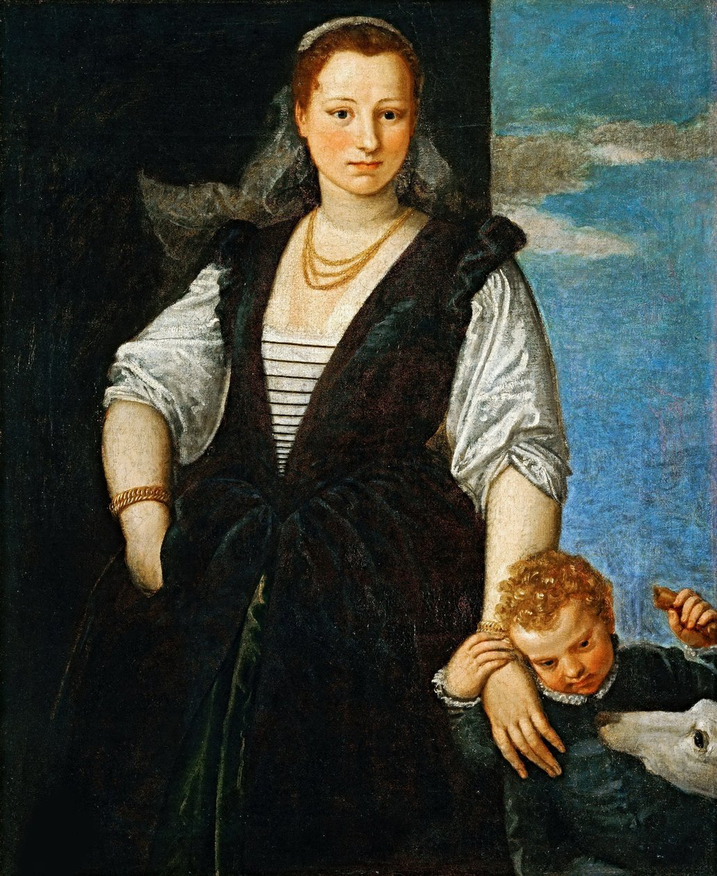 Portrét ženy s dítětem a psem Isabella Guerrieri Gonzaga Canossa, 1547-1548. od Paolo Veronese