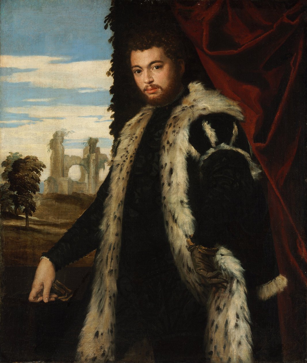 Portrét mladého muže na sobě rysí kožešinu od Paolo Veronese