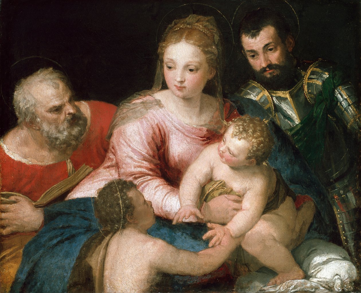 Svatá rodina s mladým svatým Janem Křtitelem a svatým Jiřím, počátek 50. let 16. století od Paolo Veronese