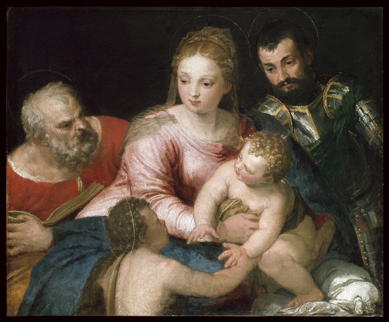Svatá rodina s mladým svatým Janem Křtitelem a svatým Jiřím, počátek 50. let 16. století od Paolo Veronese