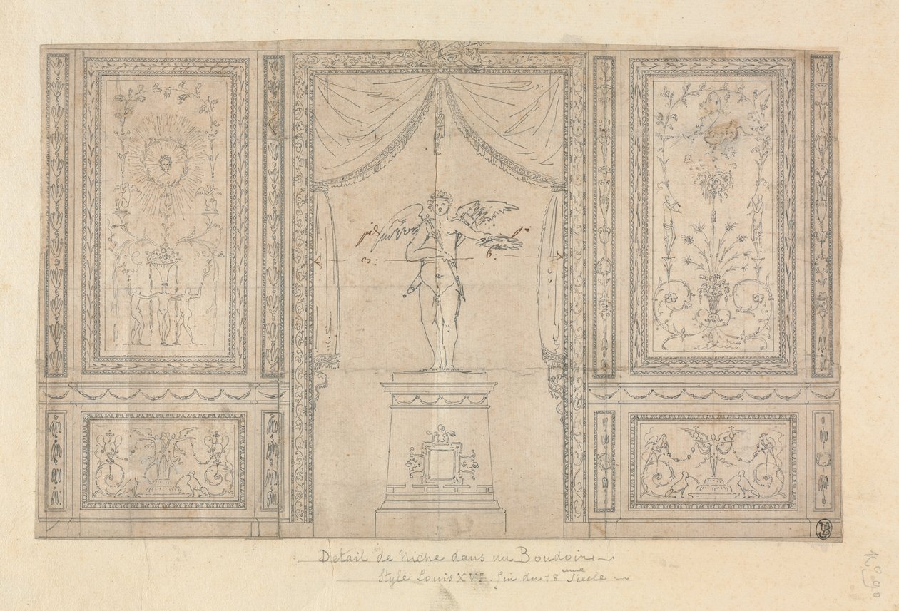 Socha Cupida ve výklenku zdi, konec 18. století. od Paolo Vincenzo Bonomini