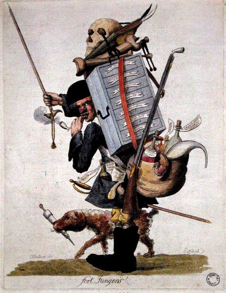 Vojenský lékárník, konec 18. století (barevná rytina) od Paolo da Siena