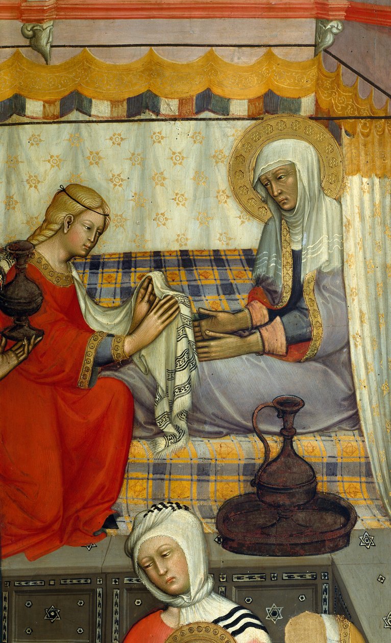 Oltářní obraz Narození Panny Marie od Paola di Giovanni Fei (asi 1345-asi 1411), tempera na dřevě, detail od Paolo di Giovanni Fei