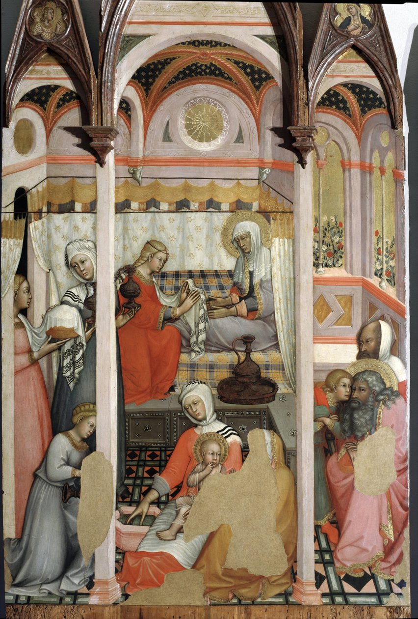 Narození Marie (detail) - triptych na panelu od Paolo di Giovanni Fei