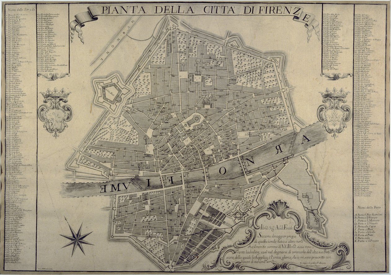 Mapa Florencie, 1730 od Papini