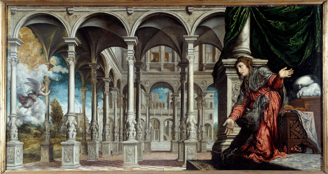 Zvěstování. Obraz Paris Bordon nebo Bordone (1500-1571) od Paris Bordone