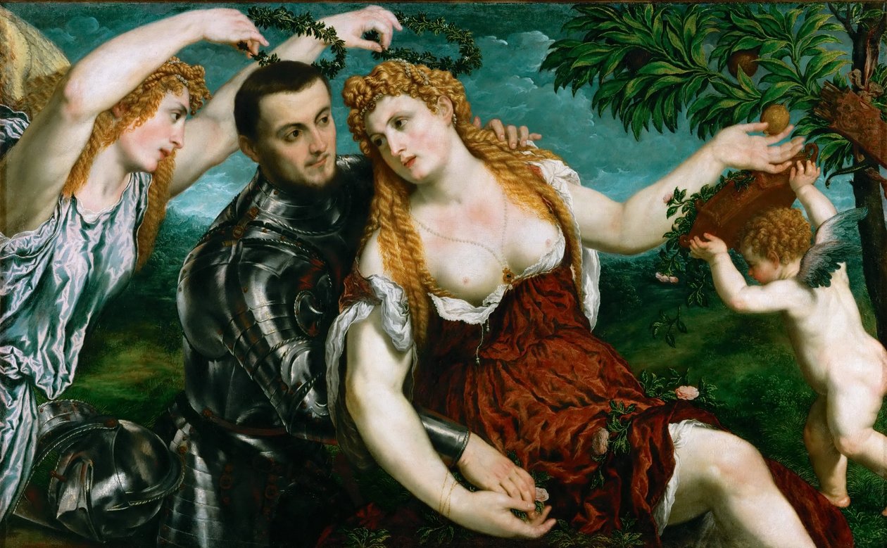 Německy: Allegorie (Mars, Venus, Victoria und Cupido) Alegorie (Mars, Venus, Victoria a Cupido) od Paris Bordone