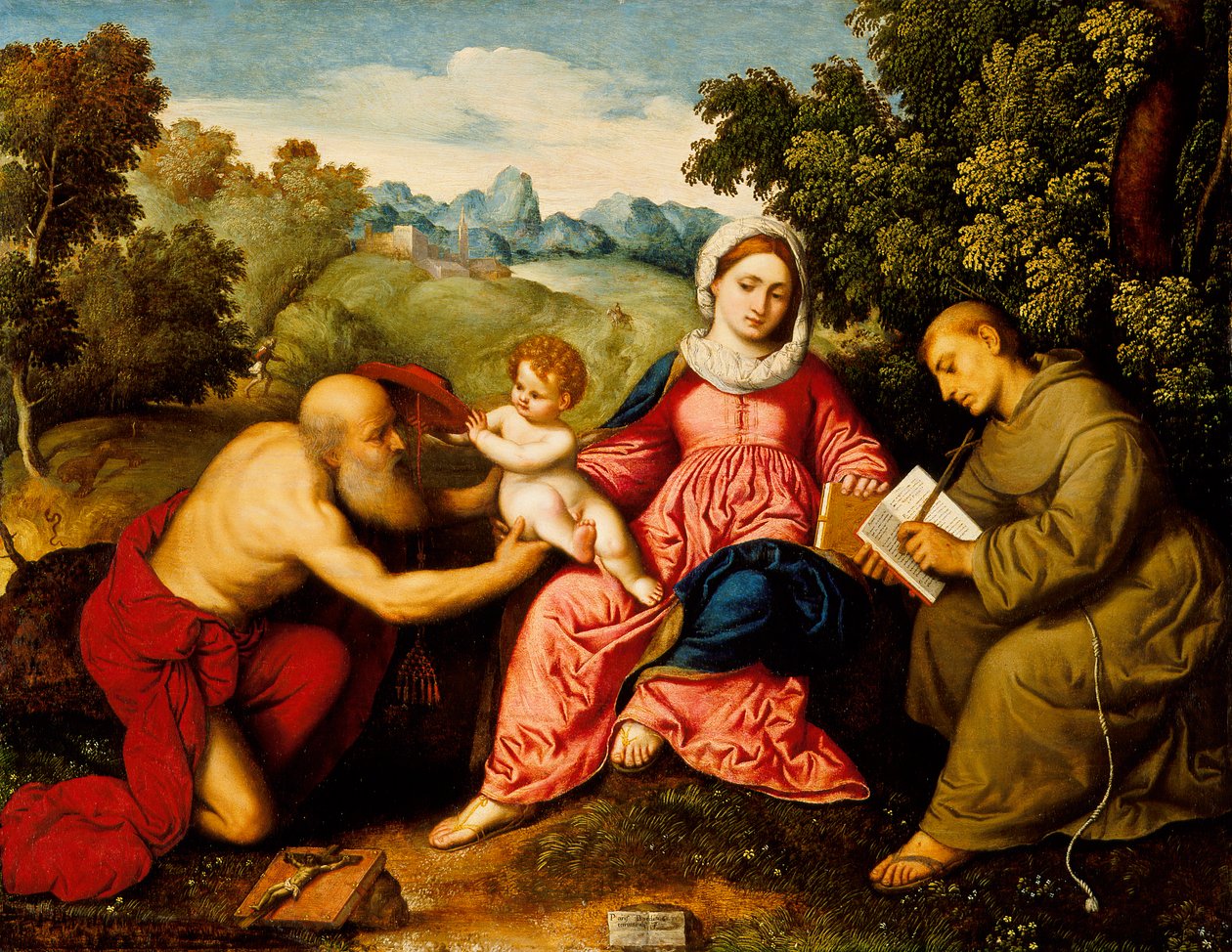Madonna a dítě se svatými Jeronýmem a Františkem, kolem roku 1525 od Paris Bordone