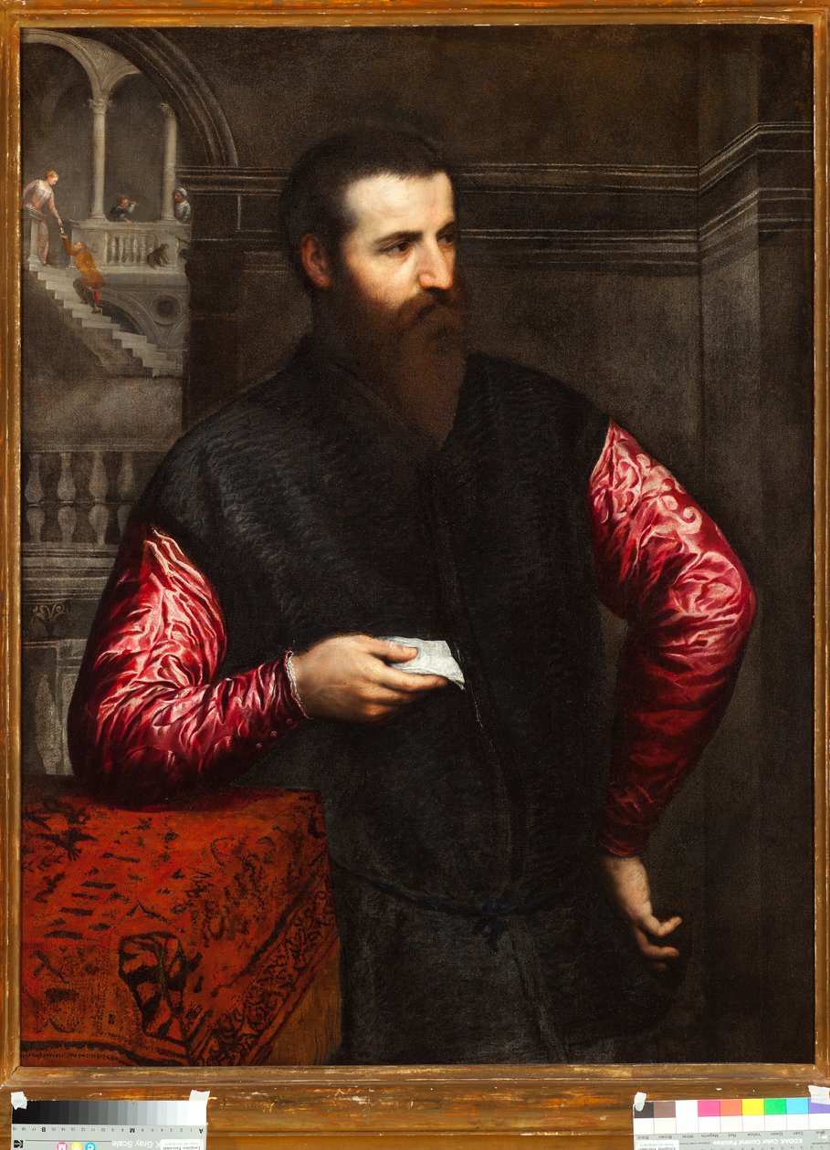 Portrét šlechtice s červenými rukávy - Obraz Paris Bordon nebo Bordone (1500-1571) Genes Musei di Strada Nuova inv n 43 od Paris Bordone