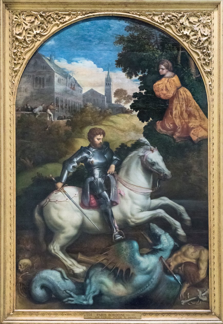 Saint George Killing the Dragon (öljy kankaalle) od Paris Bordone