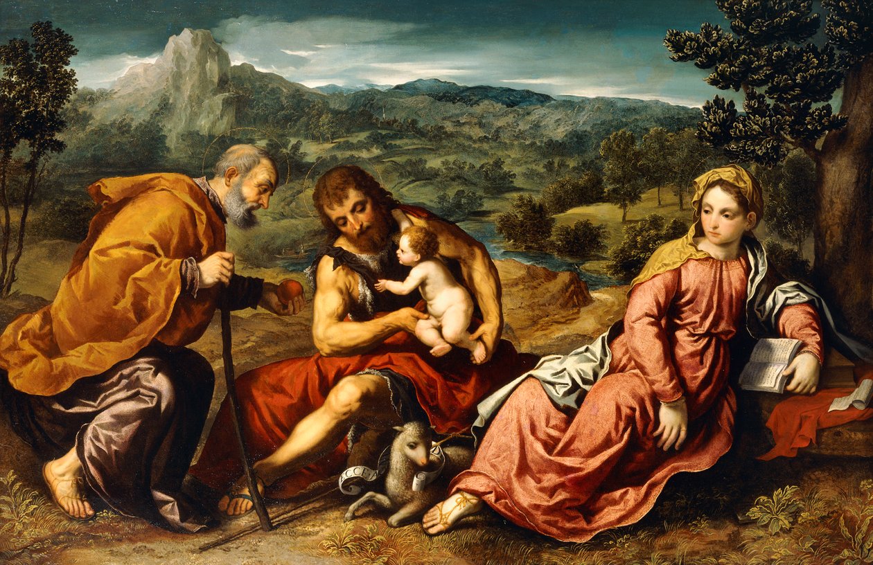 Svatá rodina se svatým Janem Křtitelem v krajině, 1545-50 od Paris Bordone