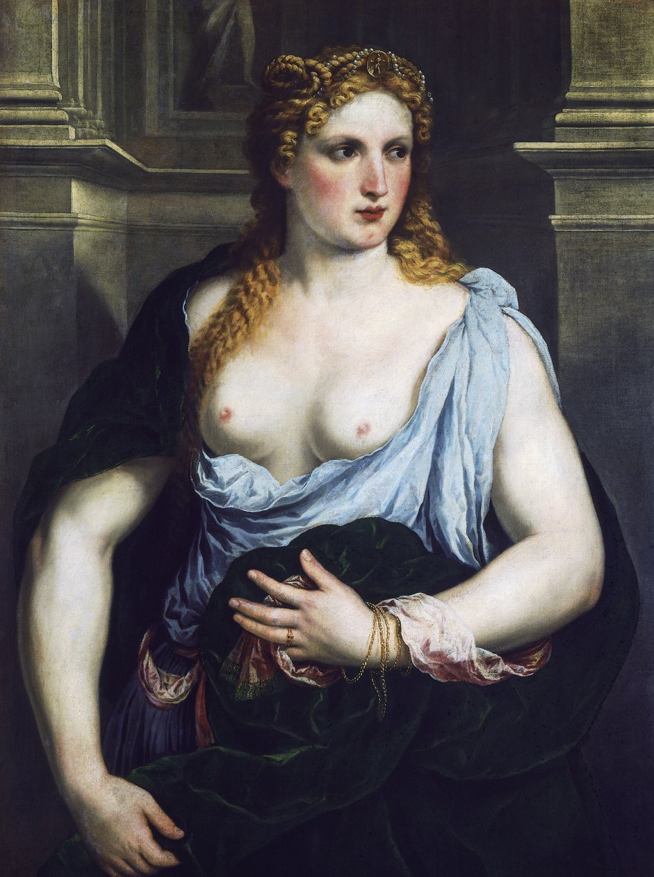 Žena se zeleným pláštěm, kolem roku 1550 (olej na plátně) od Paris Bordone