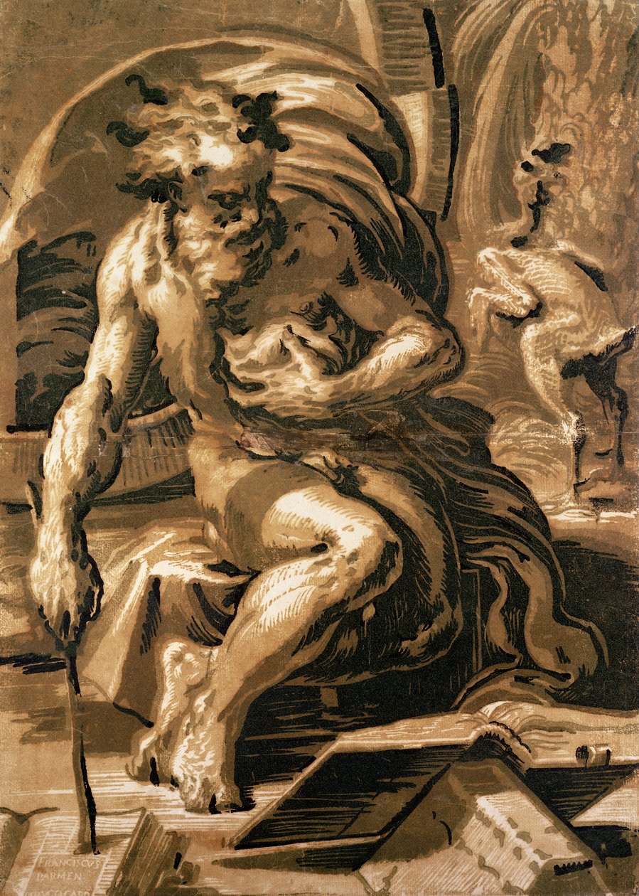 Diogenes, vyrytý Ugo da Carpi (147080-1532) (šerosvitový dřevoryt) od Parmigianino