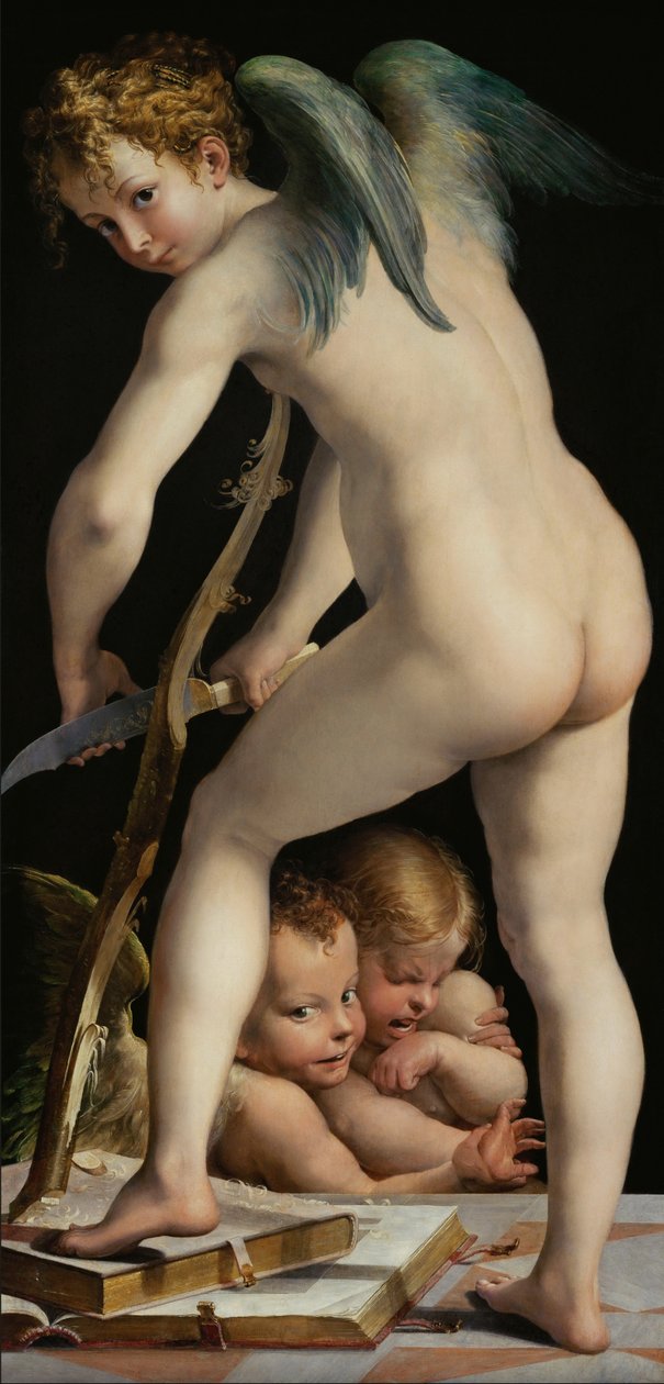 Amor vyřezávající luk od Parmigianino