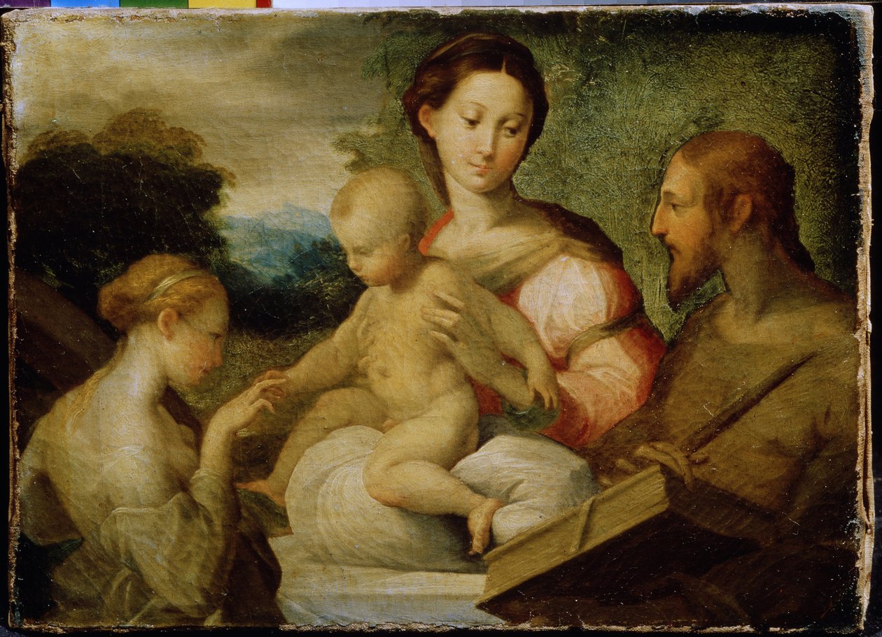 ""Le mariage mystique de sainte Catherine"" (The Mystical Marriage of Saint Catherine) Les noces mystiques de Sainte Catherine de Sienne (1347-1380) avec le Christ en 1368. Peinture de Girolamo Francesco Maria Mazzola dit Parmigianino ou Le Parmesan (1503- od Parmigianino