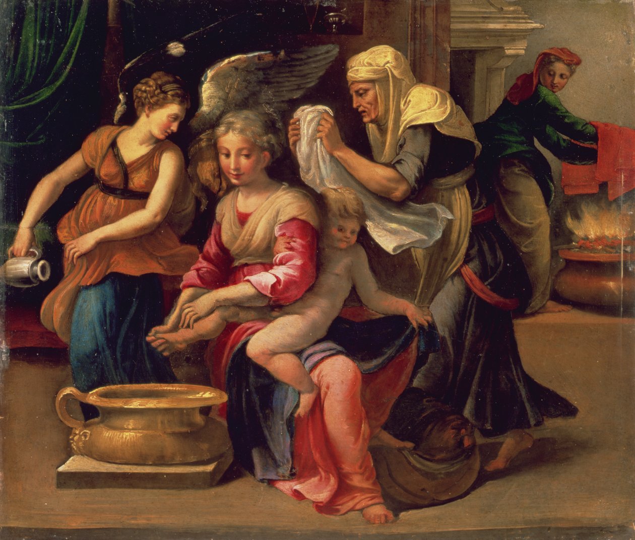 Koupání miminka (olej na desce) od Parmigianino