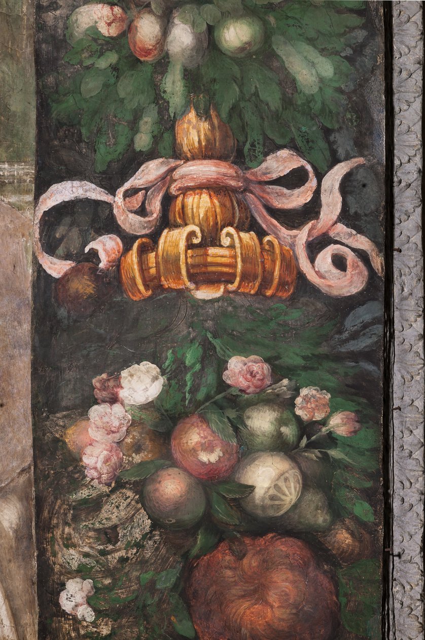 Detail dekorace s květinami a ovocem, cca 1523 (freska) od Parmigianino