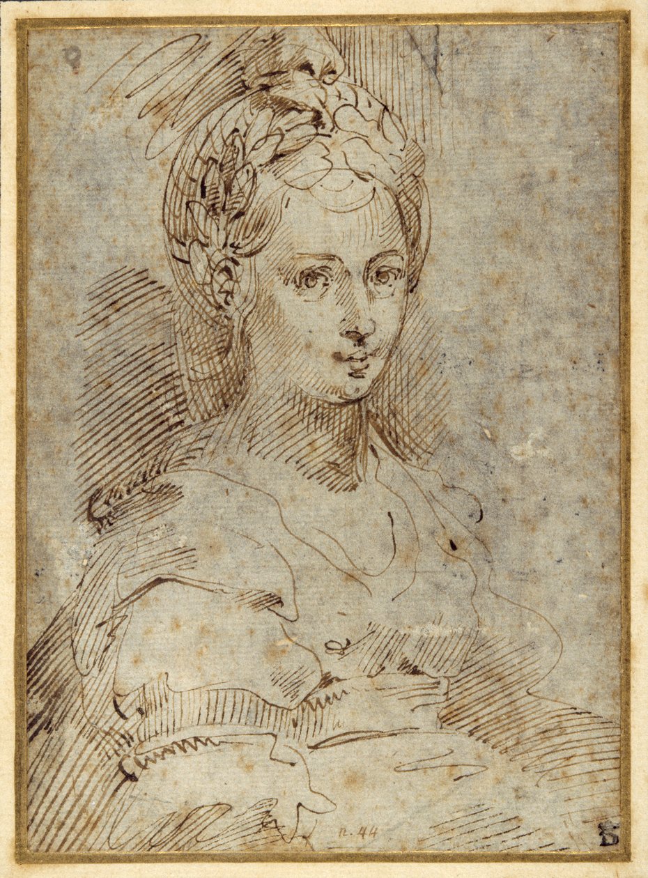 Poloviční délka sedící ženy (pero a inkoust na papíře) od Parmigianino
