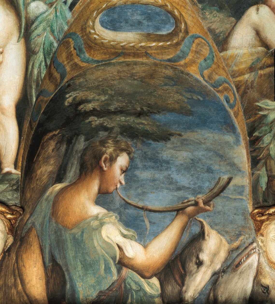 Hunter, z mýtu o Dianě a Actaeonu, kolem 1524 (fesco) od Parmigianino