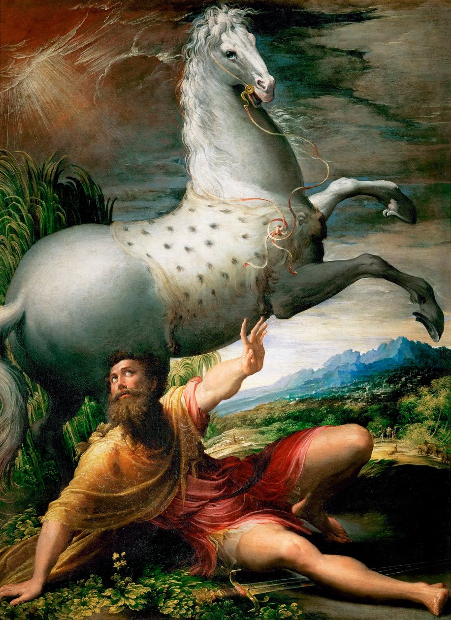 "Obrácení svatého Pavla na cestě do Damašku" obraz Girolama Francesco Maria Mazzola nebo Mazzuoli dit il Parmigianino přezdívaný Parmezán (1503-1540) kolem roku 1528 Muzeum dějin umění, Vídeň od Parmigianino