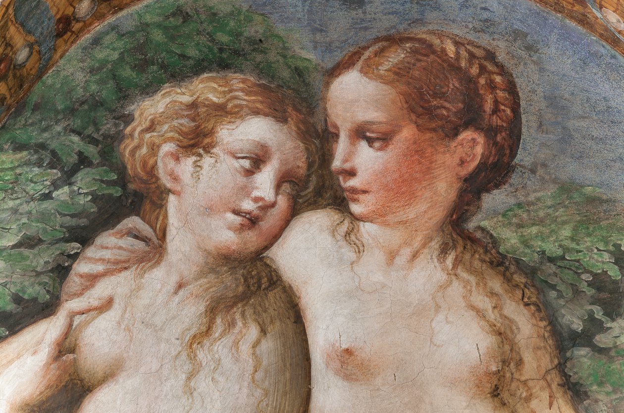 Dvě nymfy navštěvující Dianinu lázeň, z pokoje Diany a Actaeona, detail 2384753 od Parmigianino