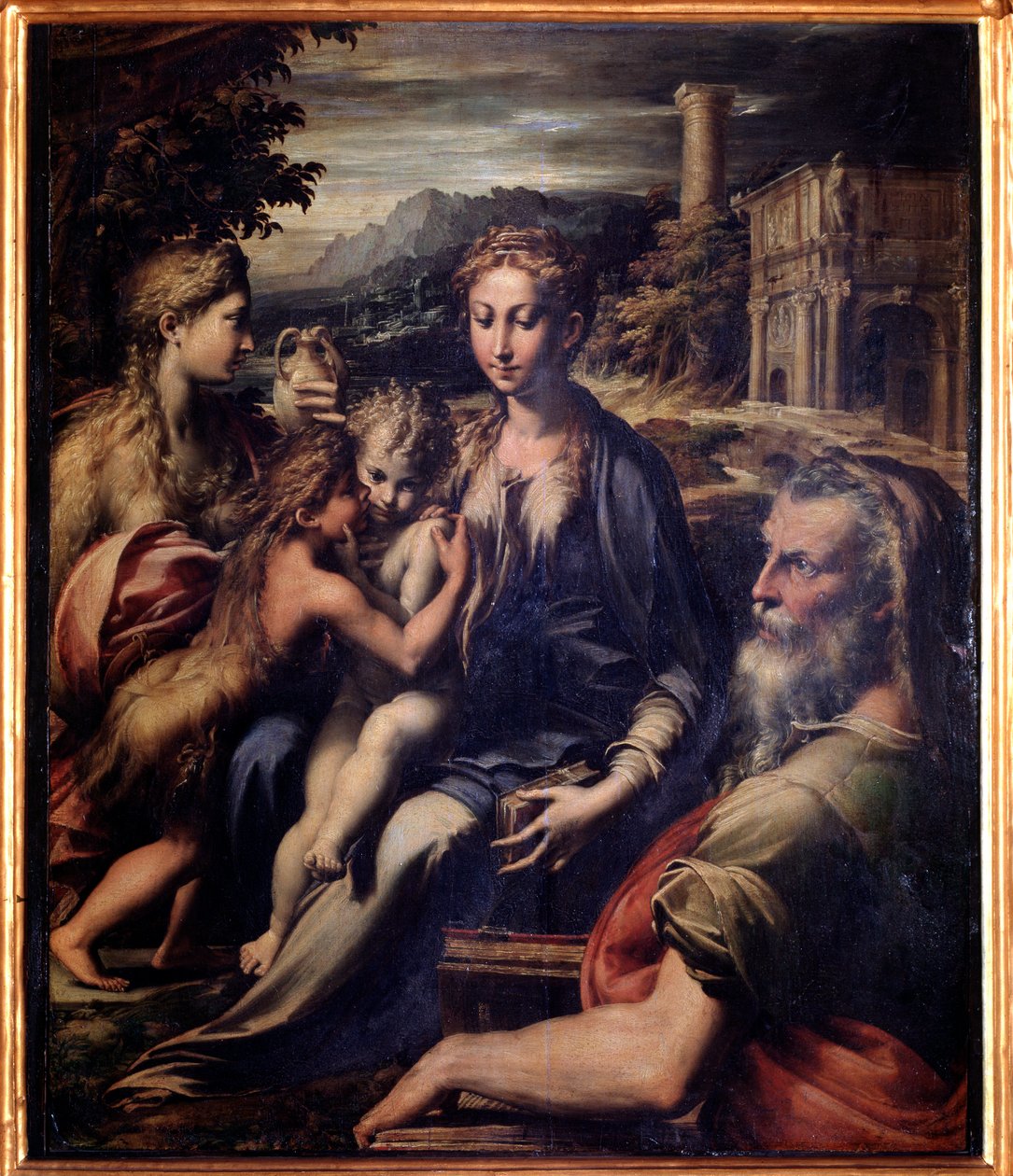 Panna s dítětem, sv. Jan Křtitel, Magdalena a Zachariáš - olej na desce, kol. 1530 od Parmigianino