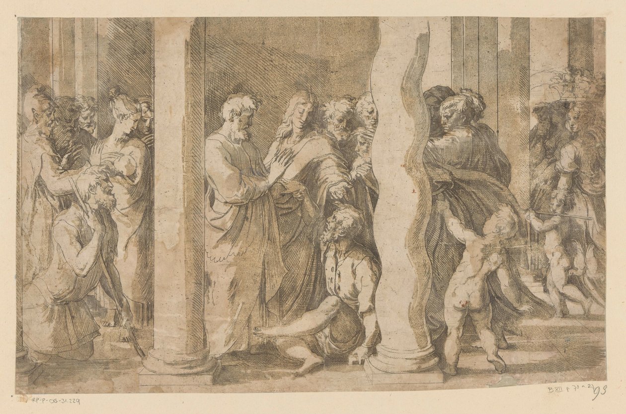 Svatí Petr a Jan uzdravují ochrnutého od Parmigianino (attributed to)