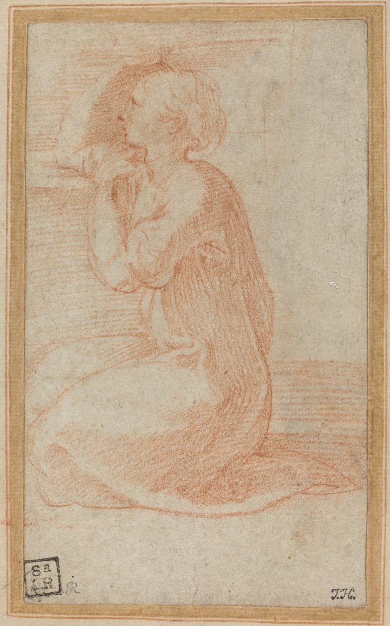 Klečící žena zvedla ruku k hlavě od Parmigianino