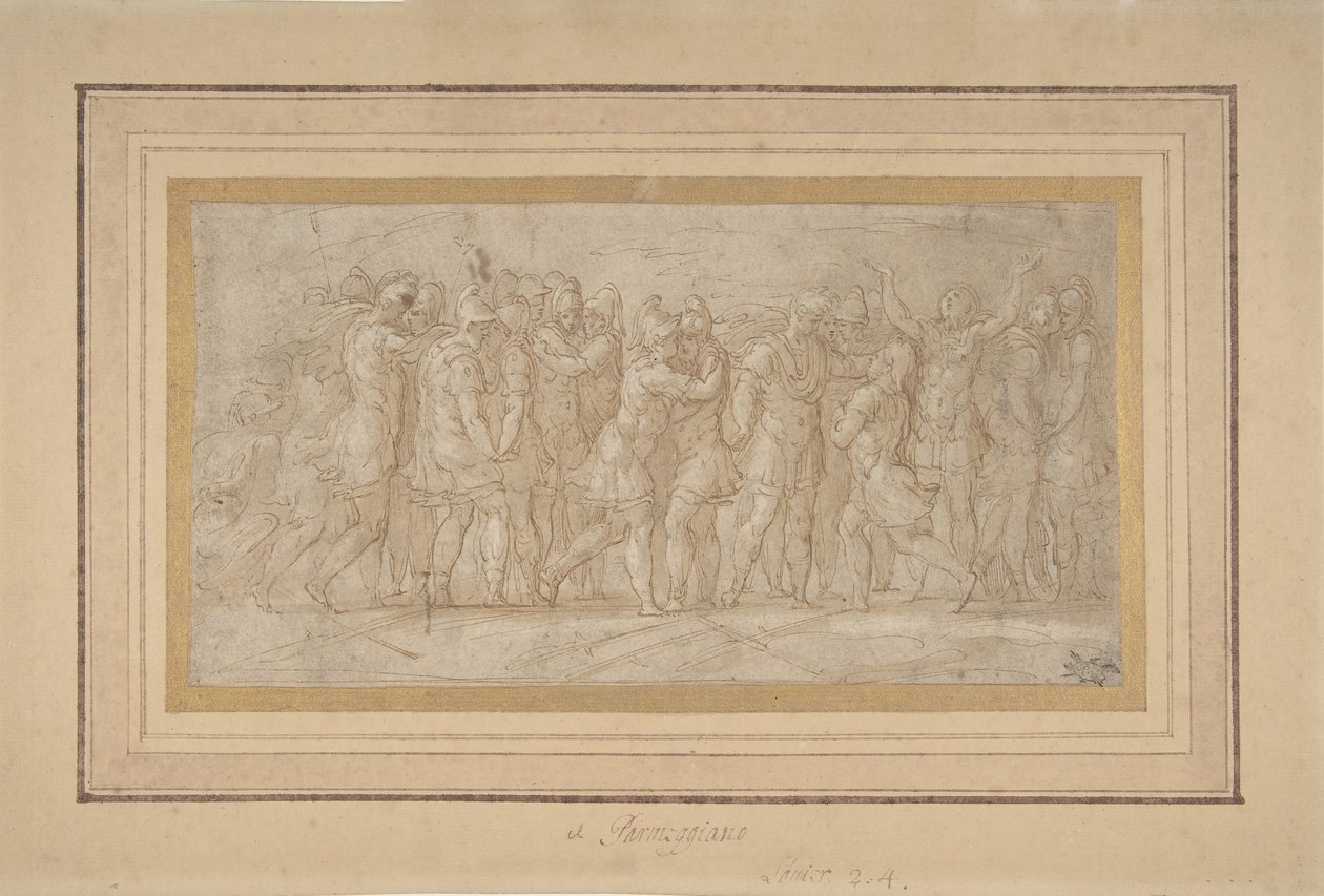 Římští nebo řečtí válečníci slaví po vítězství., 1503-40. od Parmigianino