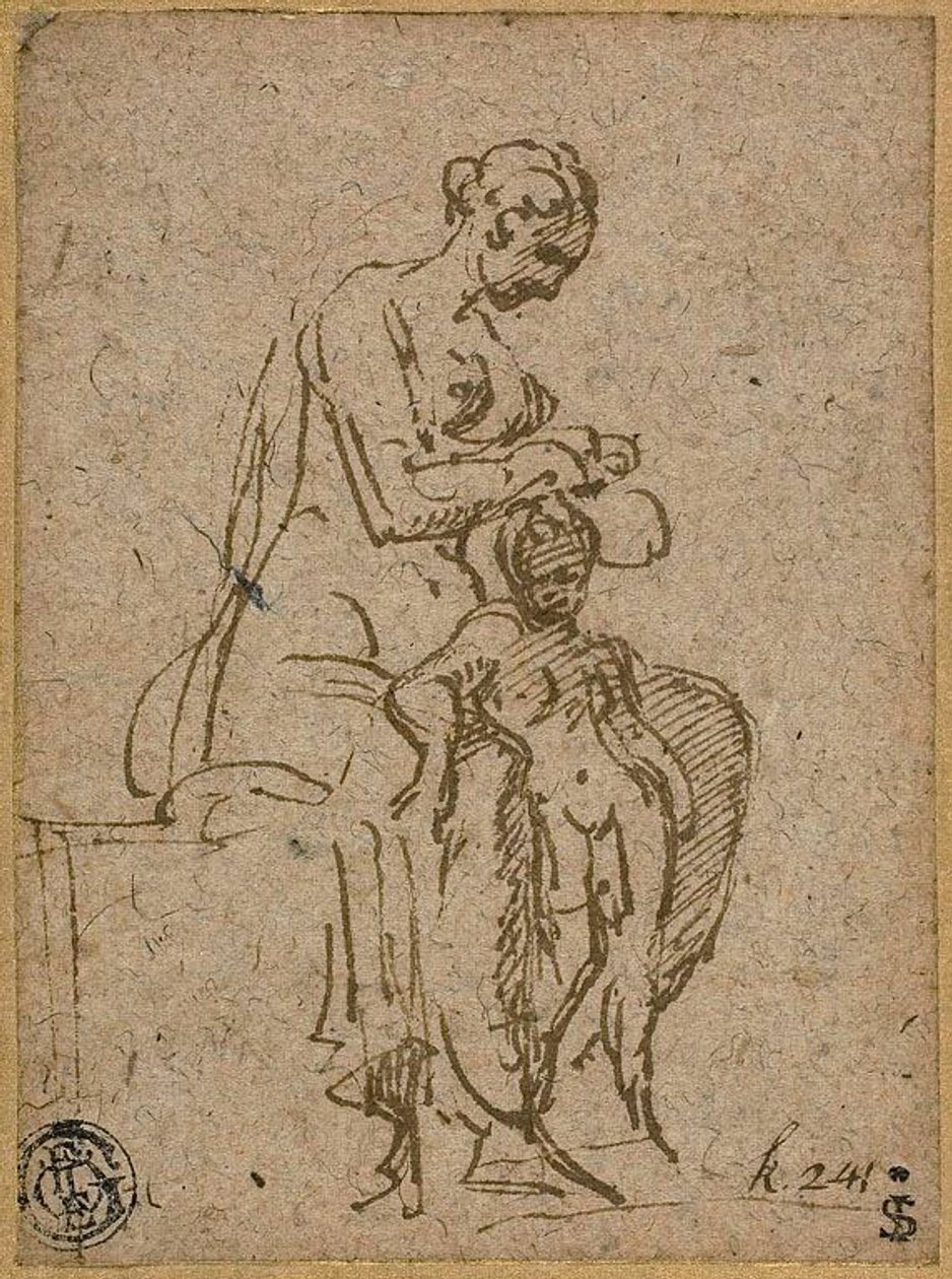 Žena provádějící odvykací kůru dítěte od Parmigianino