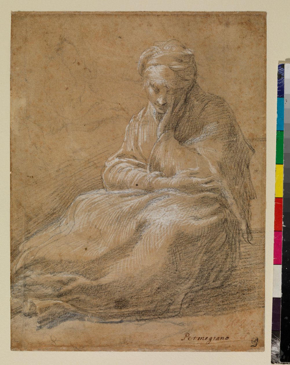 Žena sedící na zemi od Parmigianino