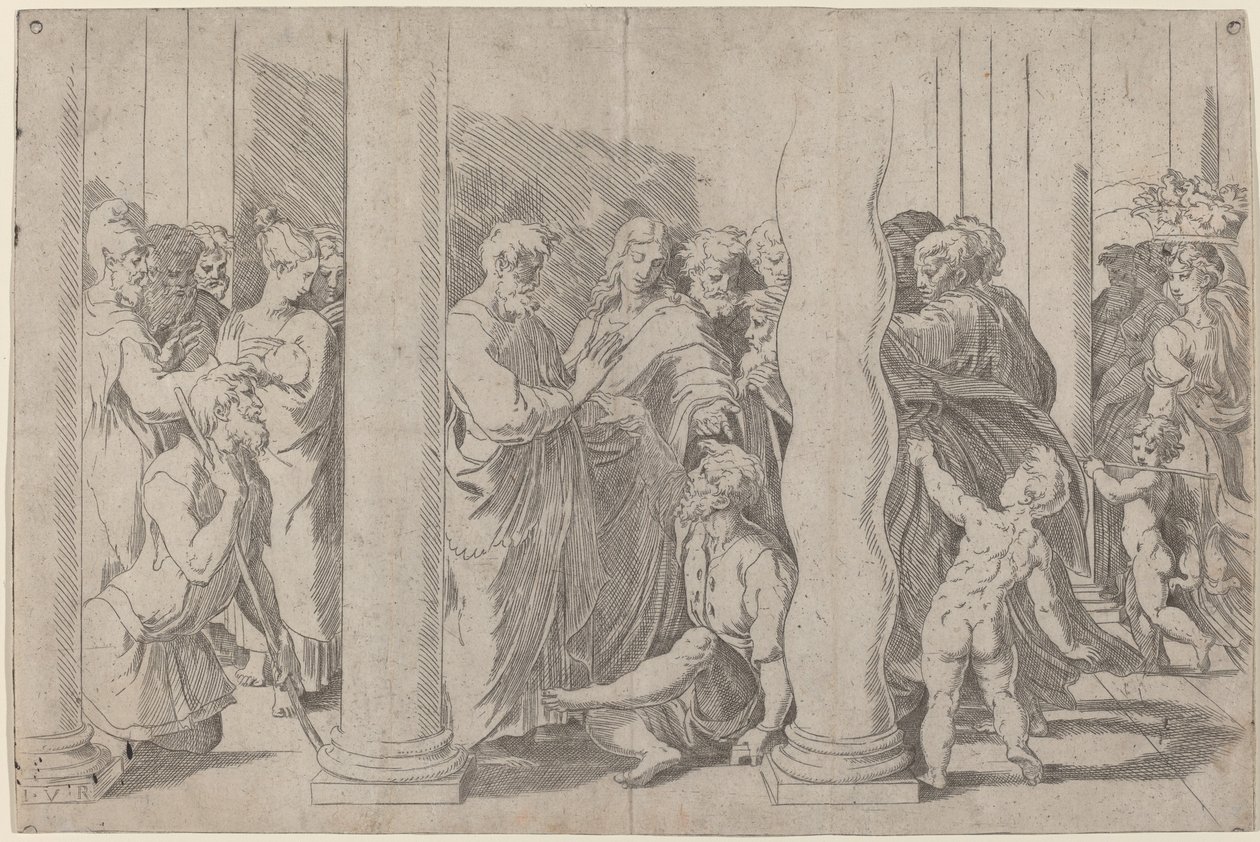 Svatí Petr a Jan uzdravují chromého muže u Zlaté brány od Parmigianino after Raphael