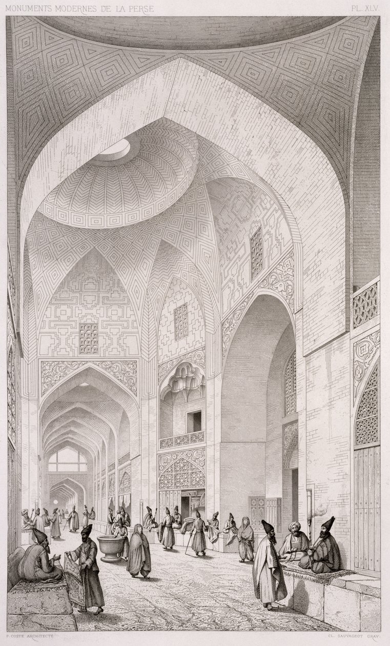 Trh s látkami v Isfahánu, z knihy "Voyage Pittoresque" of Persia, vyryl Claude Sauvageot (1832-85), vydáno Lemercierem, Paříž, 1856. od Pascal Xavier Coste