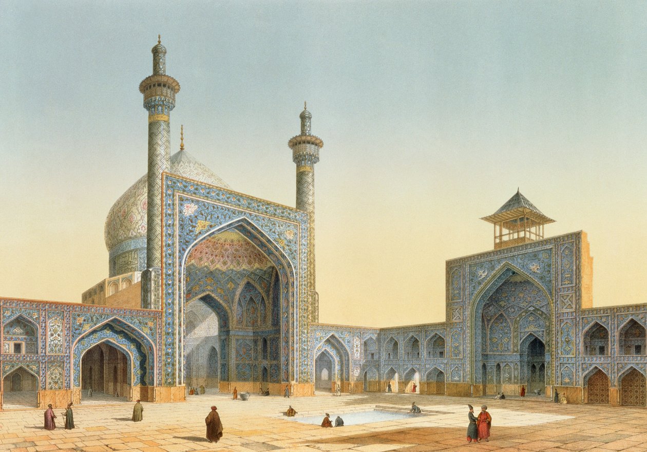 Pohled na nádvoří Mesdjid-i-Shah, Isfahan, z „Modern Monuments of Persia“, vyryl Bachelier, 1856 od Pascal Xavier Coste