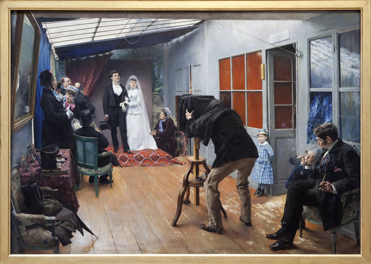 Svatba s fotografem, obraz z roku 1879 od Pascala Adolphe Jeana Dagnana Bouvereta (1852-1929). Fotografie, KIM Youngtae, Lyon, Musee des Beaux Arts de Lyon. od Pascal Adolphe Jean Dagnan Bouveret