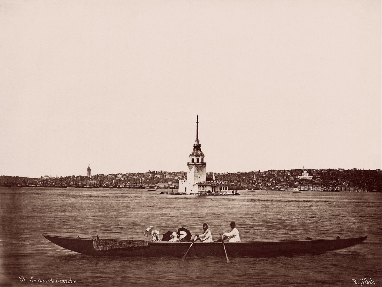 Panenská věž, obytné oblasti Galata a Fındıklı od Pascal Sébah