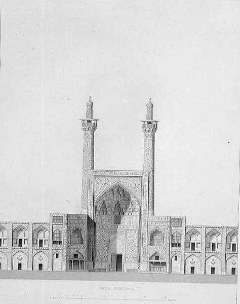 Hlavní brána Mesdjid-i-Shah, Isfahan, z „Modern Monuments of Persia“, vyryla Bury od Pascal Xavier (after) Coste