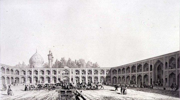 Karavanserai Shah Sultan-Hussein, Isfahan, deska 32 z „Modern Monuments of Persia“, vyryl Auguste Alexandre Guillaumot (1815-92) 1856 (litho) od Pascal Xavier (after) Coste