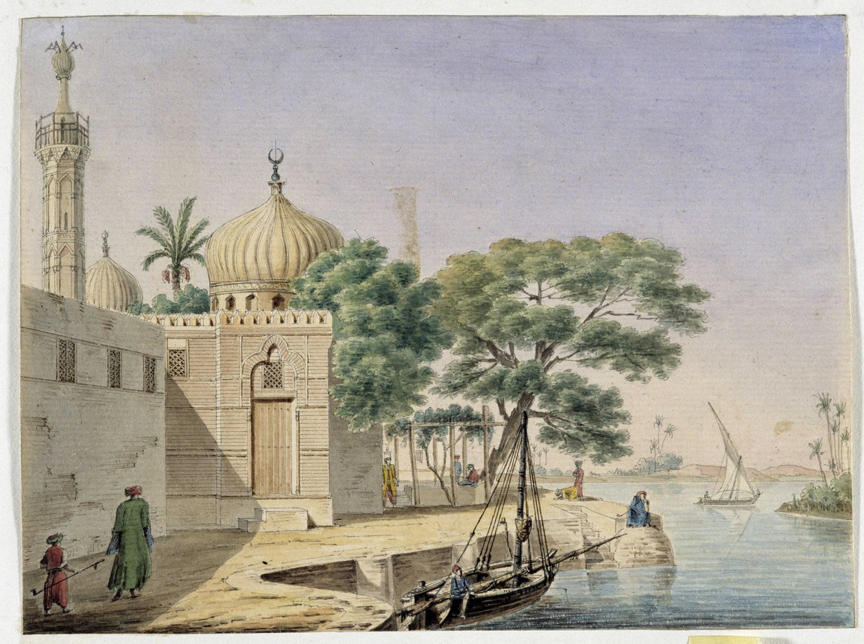 Pohled na mešitu u vody. Egypt. Kresba Pascala Costeho (1787-1879) Muzeum středomořské archeologie, Marseille od Pascal Xavier (after) Coste