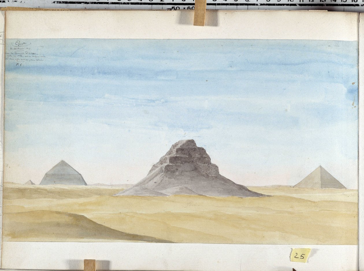 Pohled na pyramidu Dachour. Kresba Pascala Coste (1787-1879) Muzeum středomořské archeologie, Marseille od Pascal Xavier (after) Coste