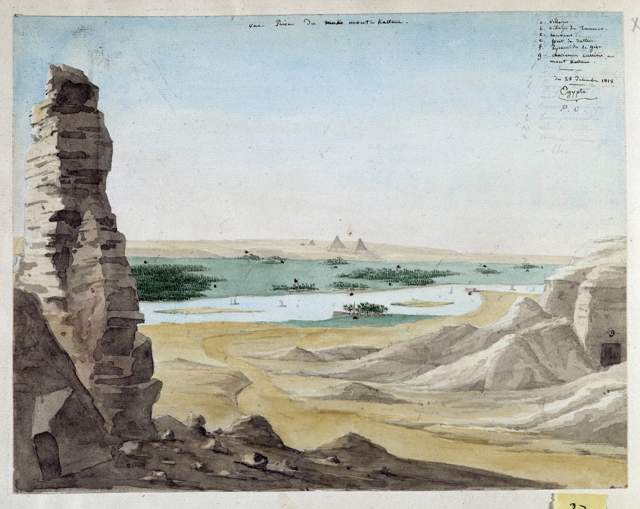 Pohled z hory Kattan. Egypt. 1818 Kresba Pascala Coste (1787-1879) Muzeum středomořské archeologie, Marseille od Pascal Xavier (after) Coste