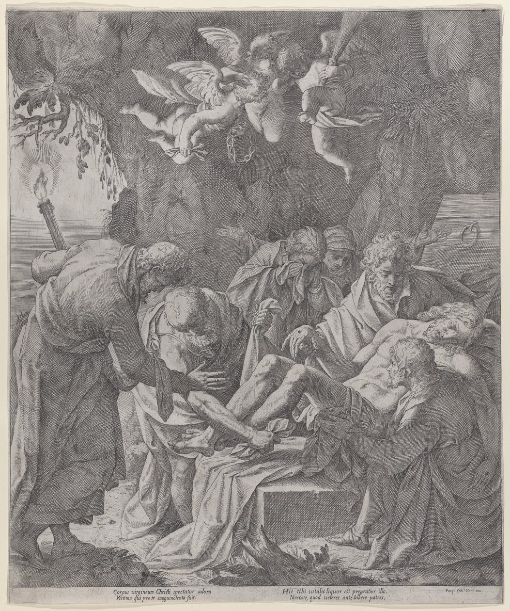 Kristus je položen do hrobu, zatímco Panna stojí a pláče vzadu, 1600-30., 1600-30. od Pasquale Ottino