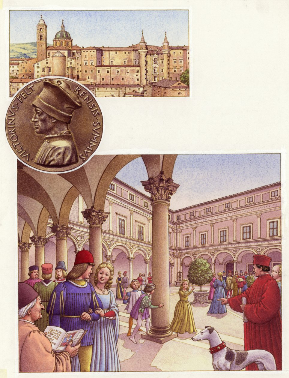 Nádvoří vévodského paláce v Urbinu (kvaš na papíře) od Pat (1907 95) Nicolle