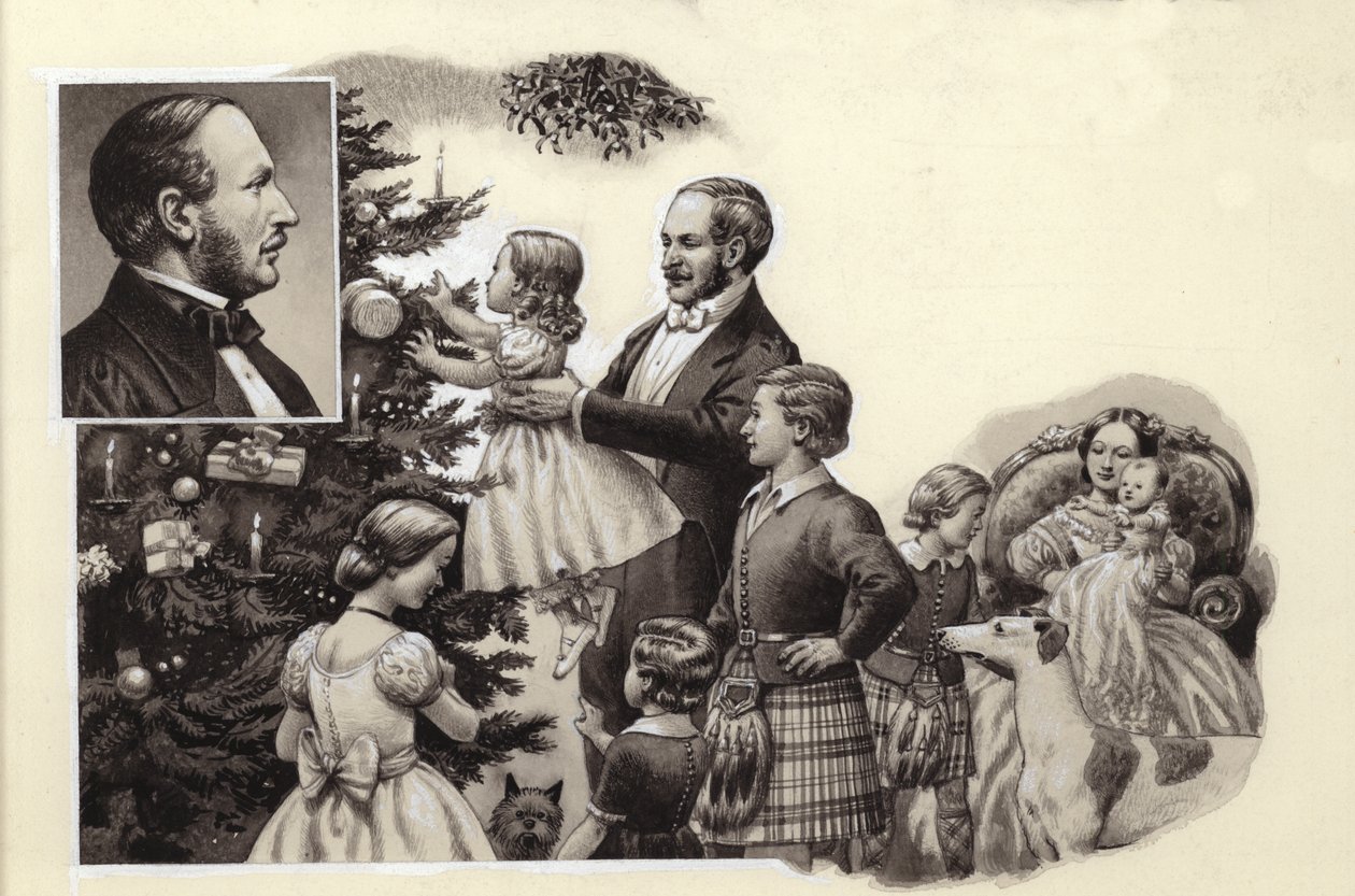 Princ Albert a královský vánoční strom (kvaš na papíře) od Pat (1907 95) Nicolle